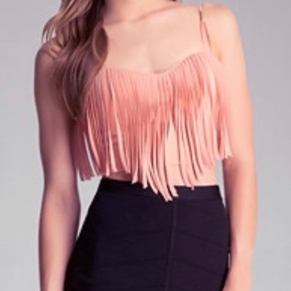 bebe Tops - 🎀BeBe Dry Cleaned Fringed Peach Crop Top
